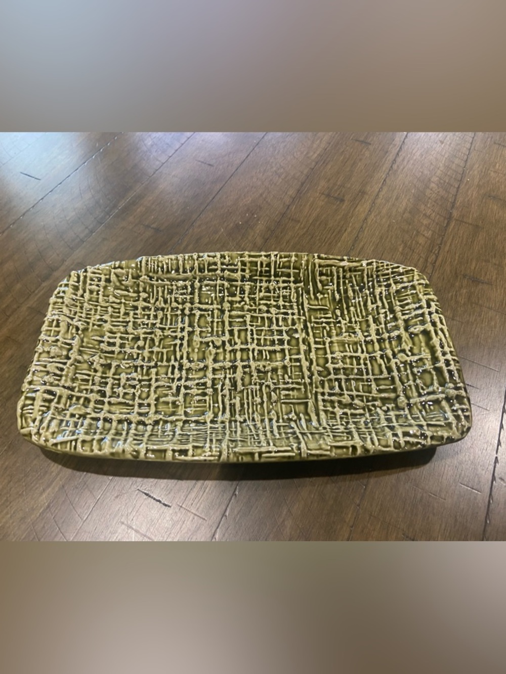 Vtg INARCO E-2805 Pottery Burlap Turquoise Plate Tray Japan Excellent Condition